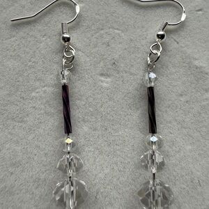 Elegant Silver Colorful and Clear Crystal Beaded Dangle Earrings Style# 034